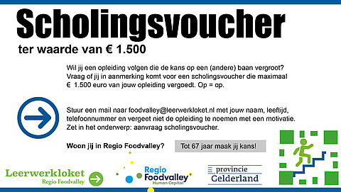 Het Leerwerkloket Regio Foodvalley biedt scholingsvouchers aan van maximaal 1500 euro per stuk. 