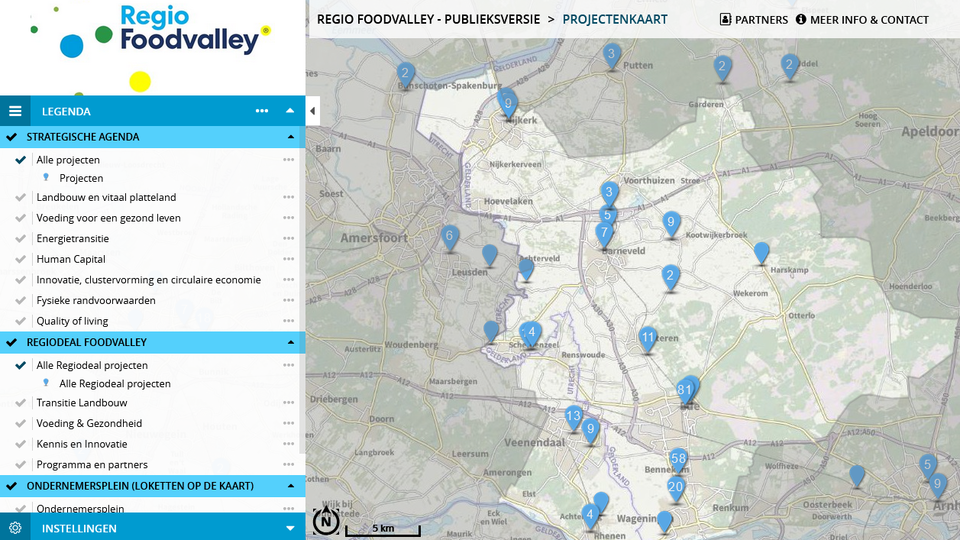 Screenshot van de projectenkaart Regio Foodvalley